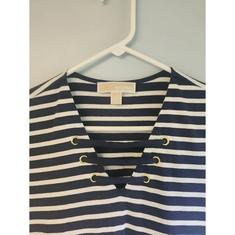 Michael Kors Dress womens XS jersey blue white‎ stripe lace up sailor womens